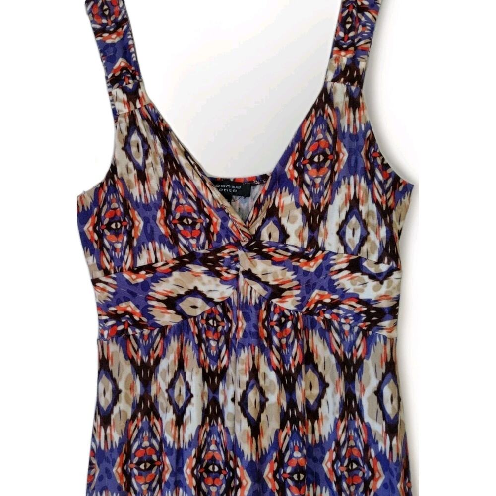 Spense Small Aztec Ikat Maxi Dress Leopard Hem Multicolor Sleeveless Boho hippie